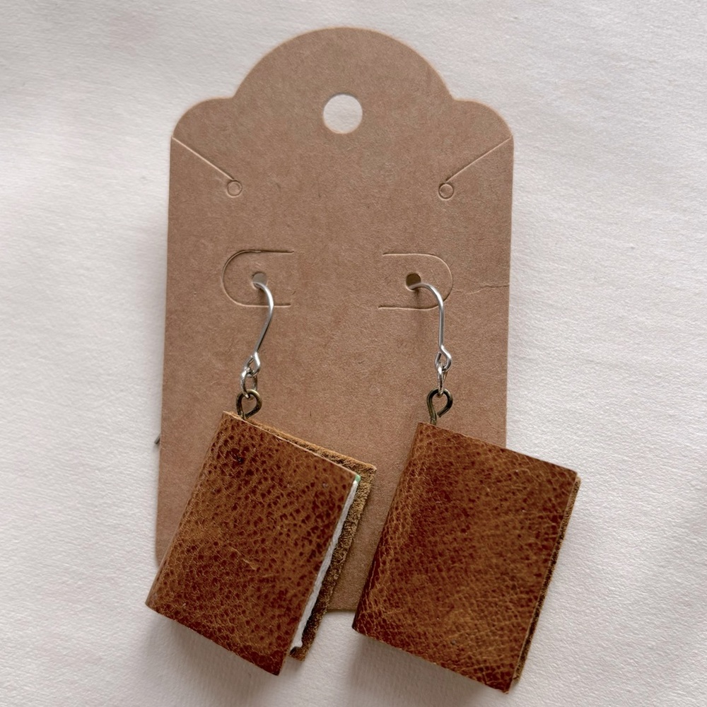EUC Tiny Brown Book Earrings